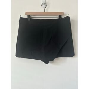 Zara Asymmetric Wrapped Skort Women's Size 2X-Large Black Side Zip Mid-Rise